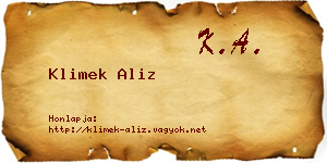 Klimek Aliz névjegykártya